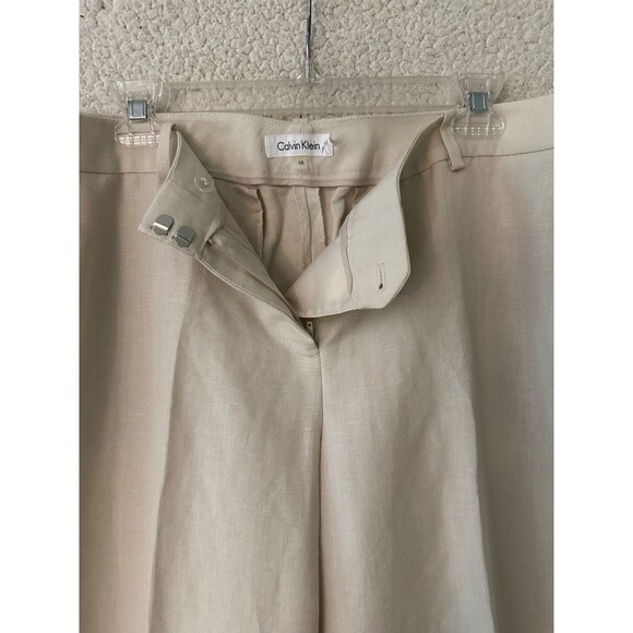 Calvin Klein Womens High Rise Minimalist Wide Leg Whitney Pant Beige Size 14 NWT - Picture 6 of 14